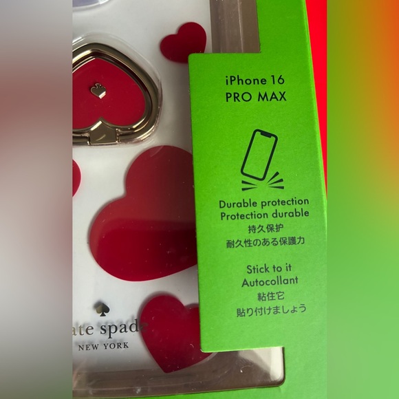 Kate Spade Transparent Case with Vibrant Red Hearts,iPhone 16 Pro Max. - Picture 11 of 13